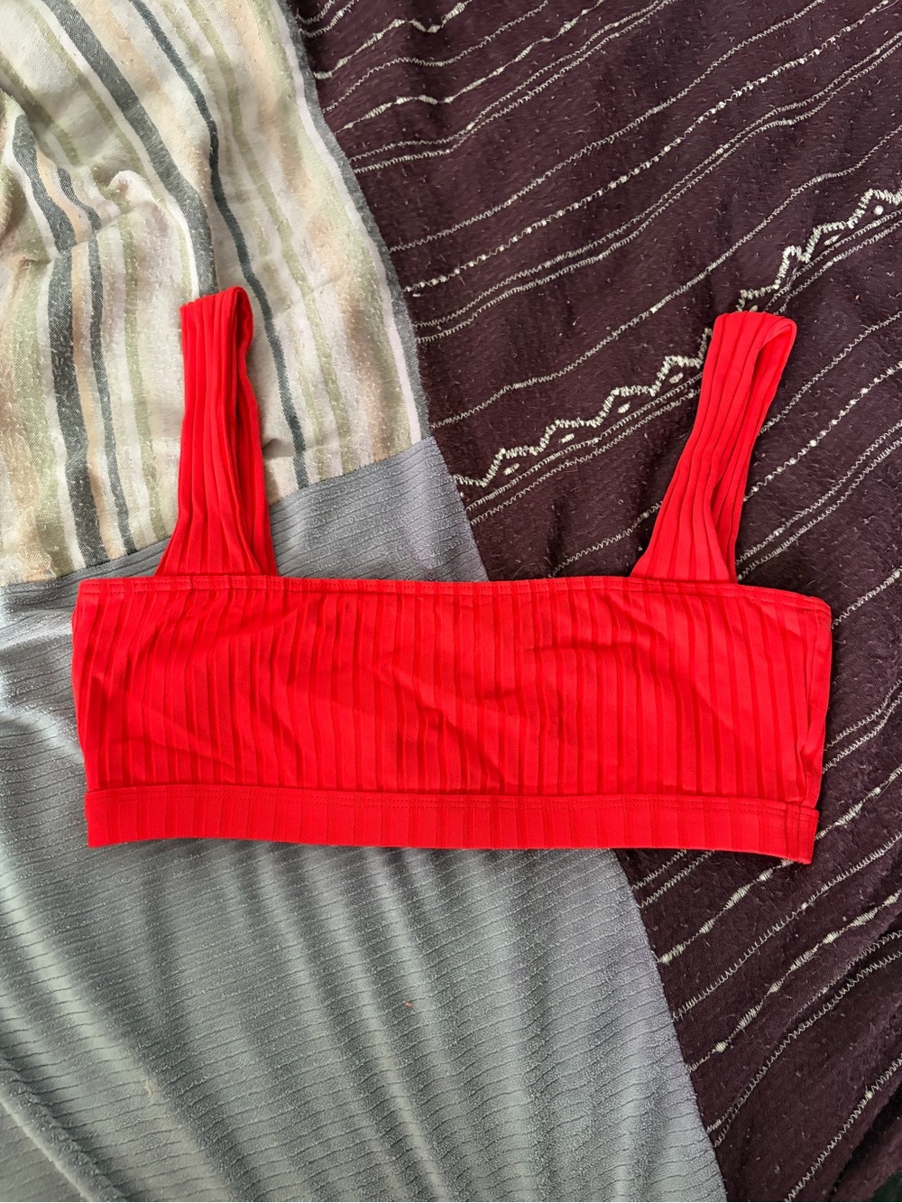 Billabong- Red Ribbed Square-Neck Bikini Top